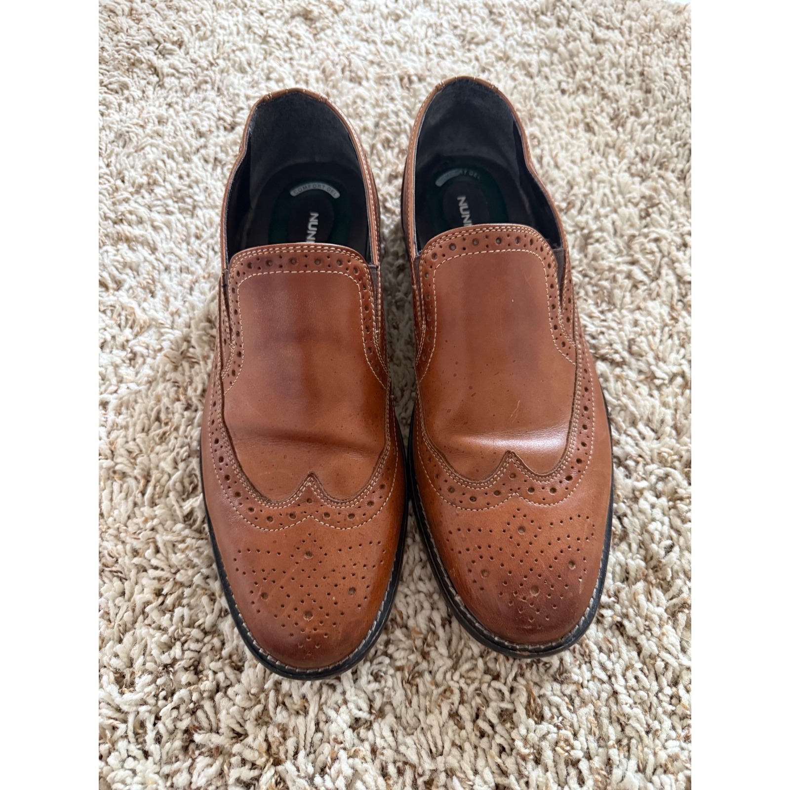 Nunn Bush Men's 9m Brown Leather Slip-On Wingtip Dress Shoes Comfort